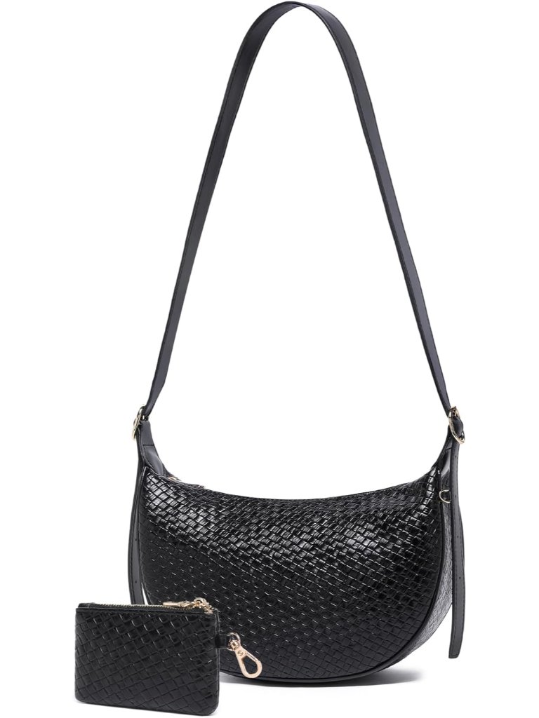 Purses For Women Woven Crescent Shoulder Bag 2pc Vegan Leather Hobo Crossbody Ha